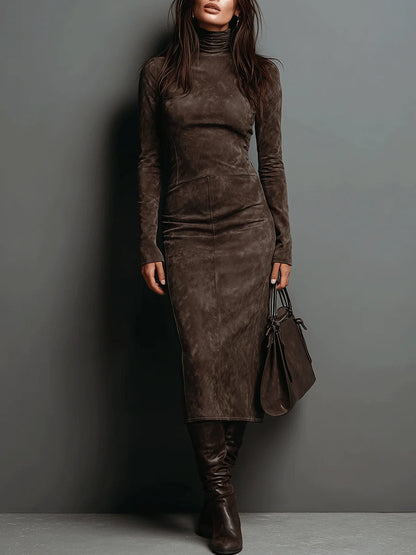 Robine | Langärmliges Wildleder-Midi-Kleid