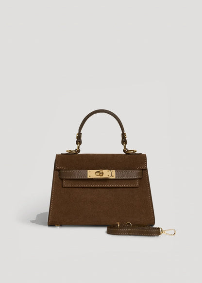 LINA MINI VELOURSLEDER SCHOKOLADENBRAUN UND TAUPE
