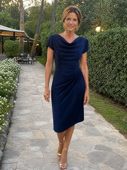 Anima | Tailliertes Midi-Kleid mit Drapé-Ausschnitt & Cap-Ärmeln