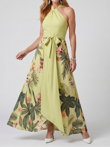 Prairie - Maxikleid mit botanischen Paneelen und drapiertem Halterneck