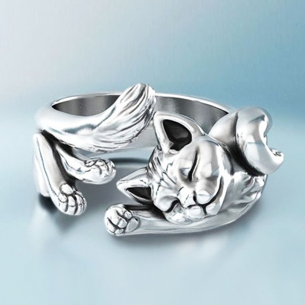 Vintage Silber Katze Ring
