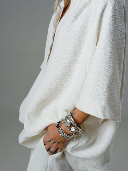 Ivory Textured Wide-Leg Hose