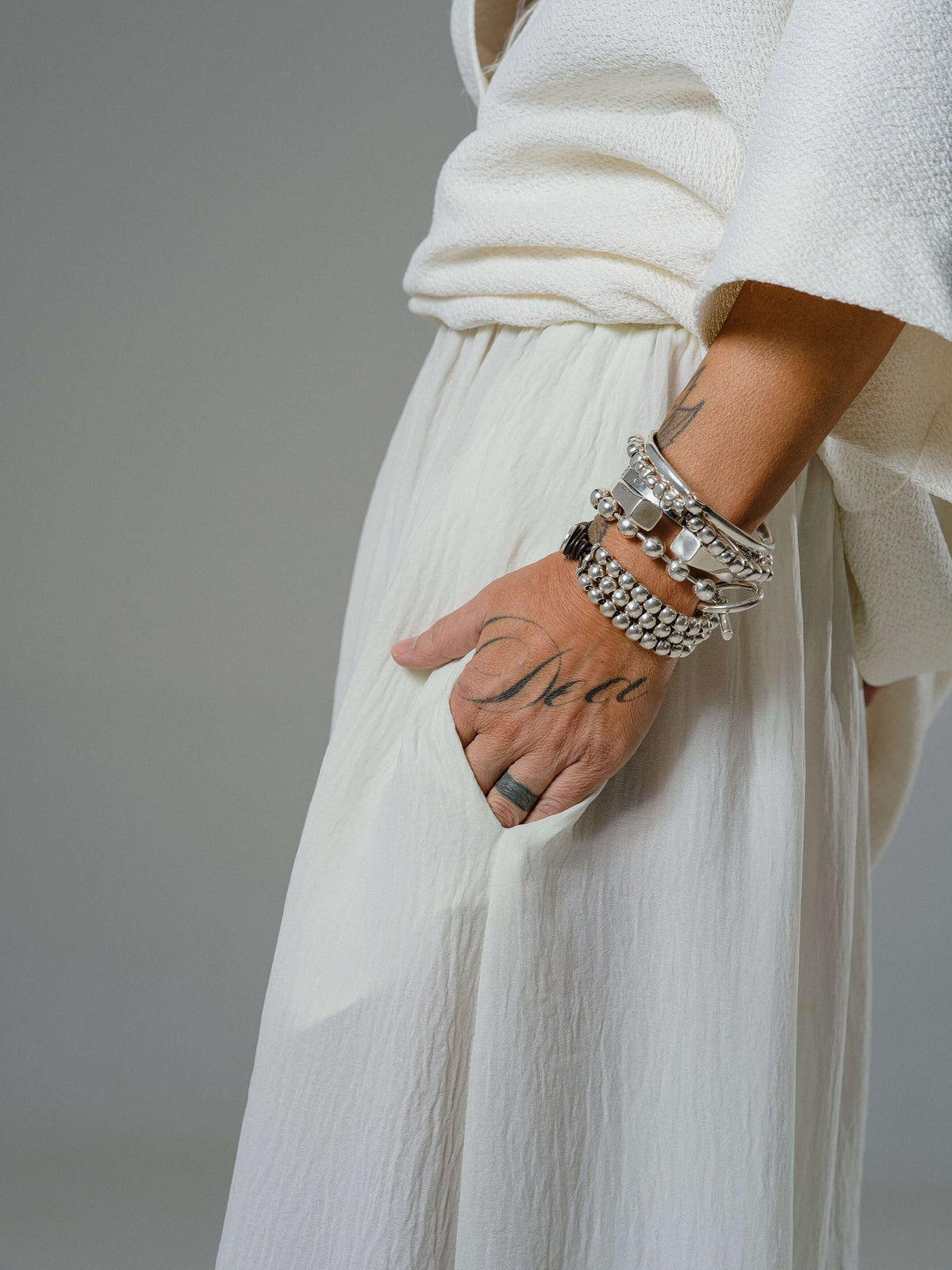 Ivory Textured Wide-Leg Hose