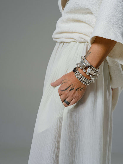 Ivory Textured Wide-Leg Hose