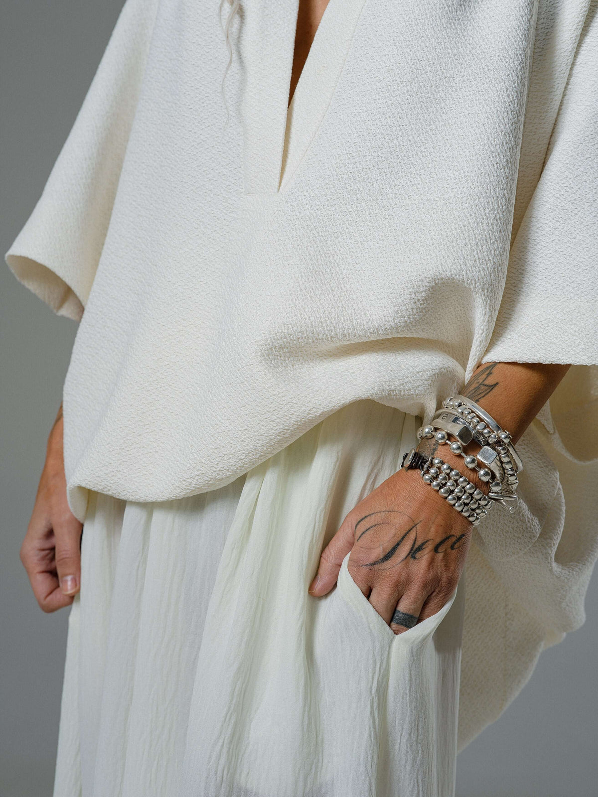 Ivory Textured Wide-Leg Hose