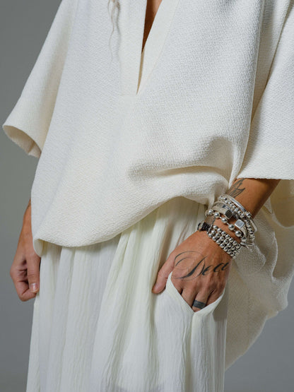 Ivory Textured Wide-Leg Hose