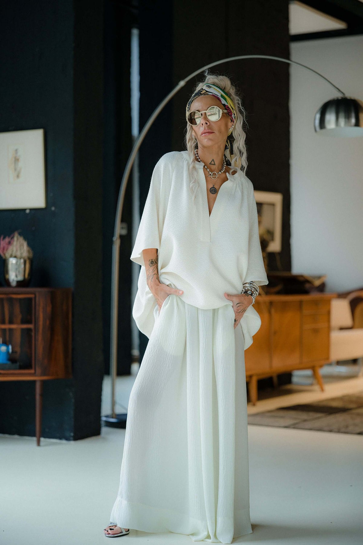 Ivory Textured Wide-Leg Hose