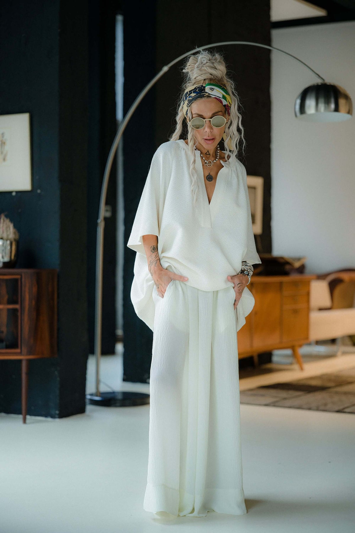Ivory Textured Wide-Leg Hose