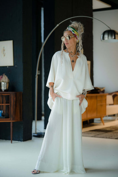 Ivory Textured Wide-Leg Hose