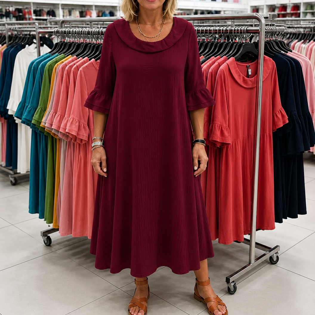 Céleste – A-Linien Midi-Kleid mit Rundhalsausschnitt