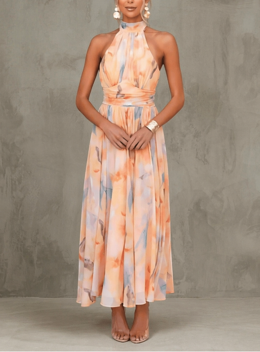 Esther | Kleid mit Wasserfarben-Print und Neckholder-Ausschnitt