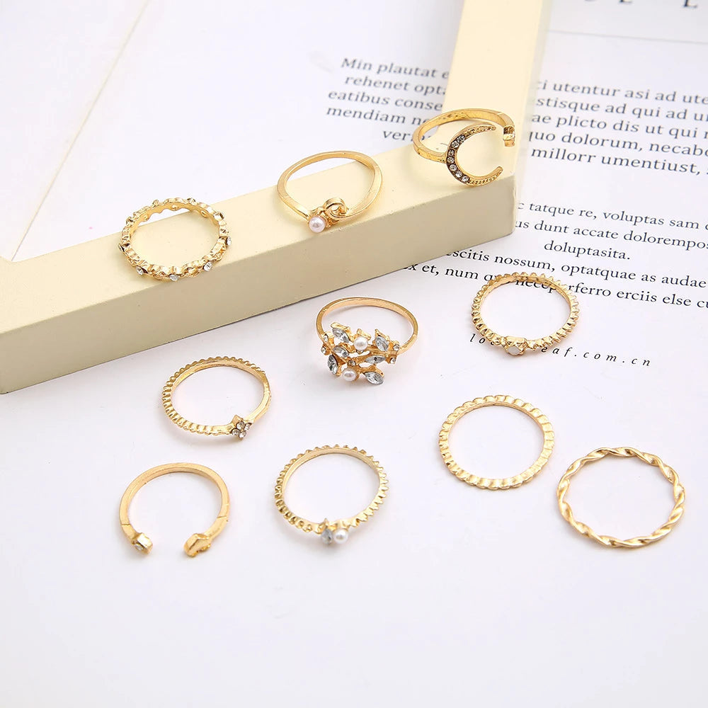 10er-Pack böhmische Silber- und vergoldete Ringe