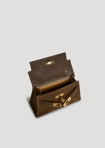 LINA MINI VELOURSLEDER SCHOKOLADENBRAUN UND TAUPE