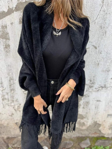 Greta - Lässige Langarm-Jacke mit Fransen und gestricktem Schal