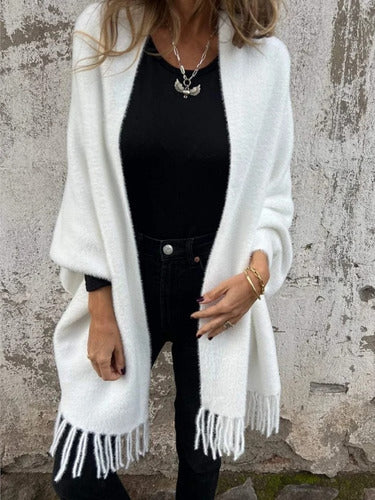 Greta - Lässige Langarm-Jacke mit Fransen und gestricktem Schal