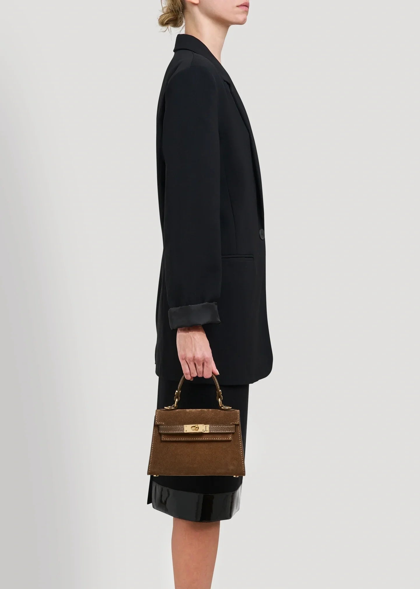 LINA MINI VELOURSLEDER SCHOKOLADENBRAUN UND TAUPE