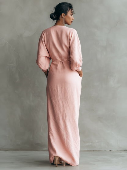 Nina | Minimalistisches Rosa Leinen Maxikleid