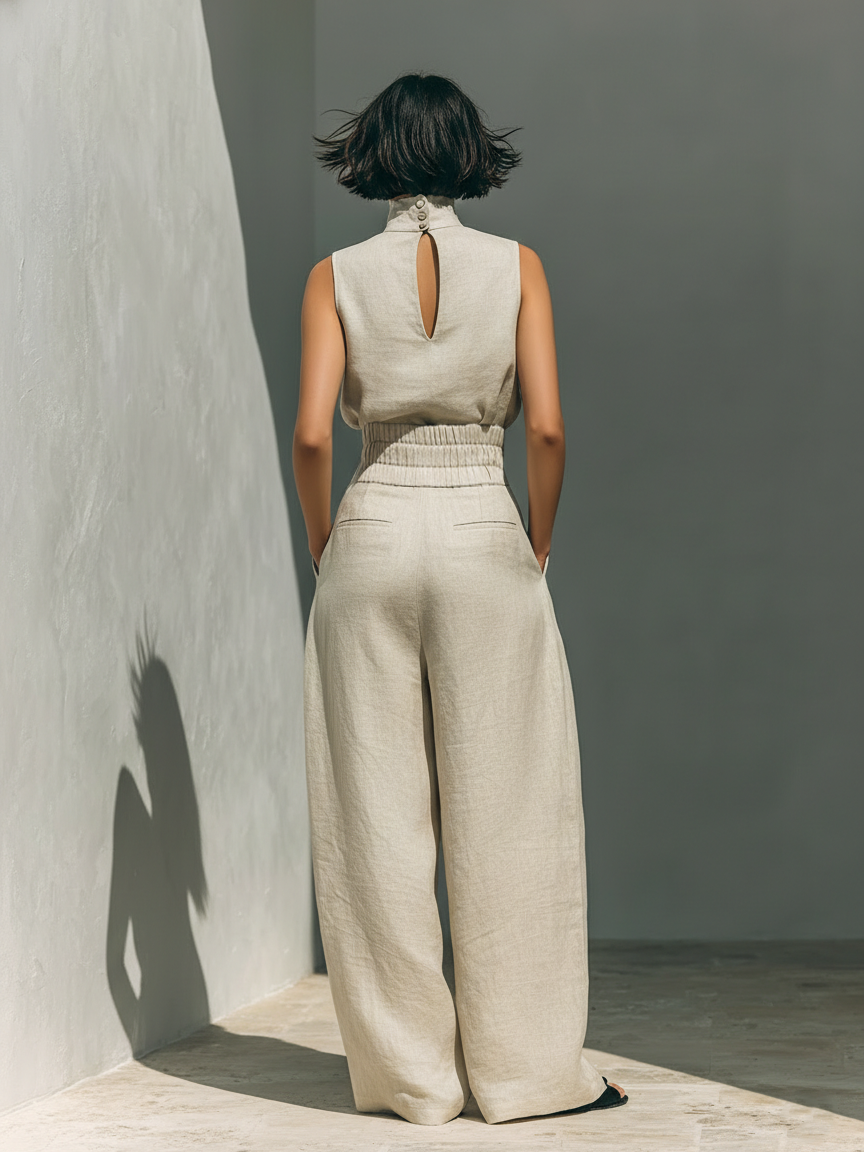Nora | Minimalistisches Leinen-Set | Ärmelloses Top & Weithose