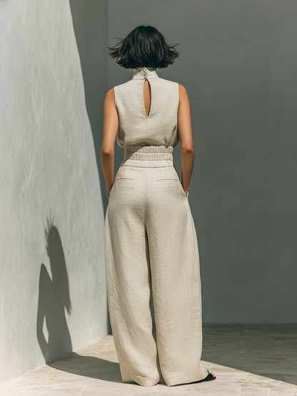 Nora | Minimalistisches Leinen-Set | Ärmelloses Top & Weithose