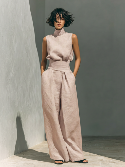 Nora | Minimalistisches Leinen-Set | Ärmelloses Top & Weithose