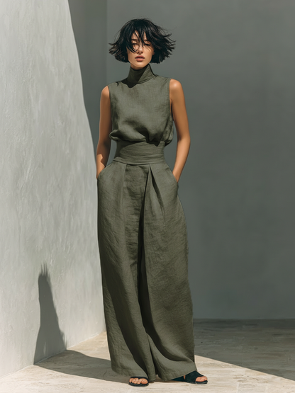 Nora | Minimalistisches Leinen-Set | Ärmelloses Top & Weithose