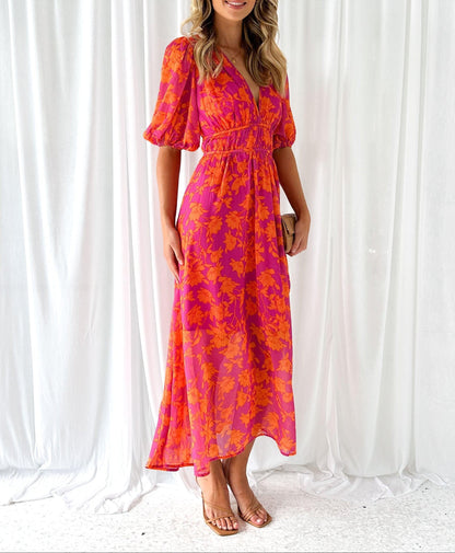 Luna™ - Modernes Flora Midi-Kleid