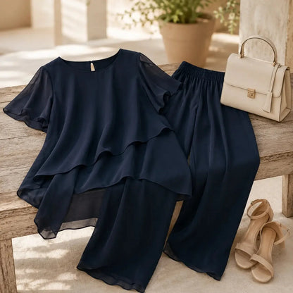 Florenza – Doppellagiges Top & Wide-Leg Hose Set