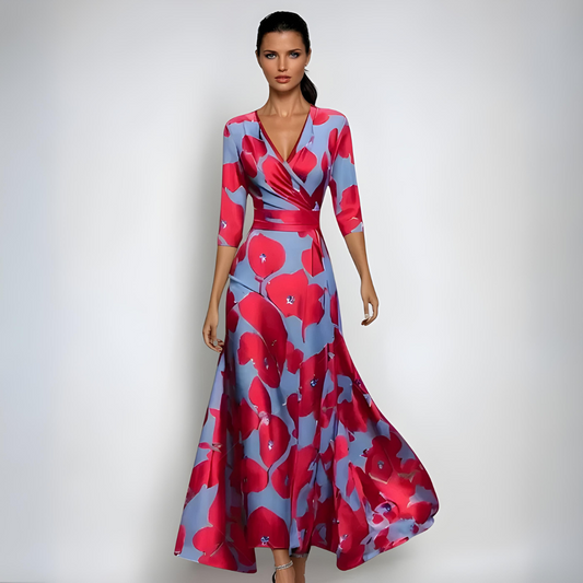 Hailey | Damen Fließendes Floral Wickel-Maxikleid