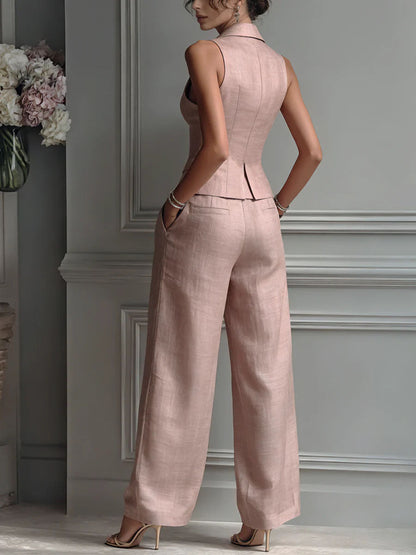 Ismira | Eleganter Zweiteiler mit V-Ausschnitt & Knopfblende | Top & Weithose