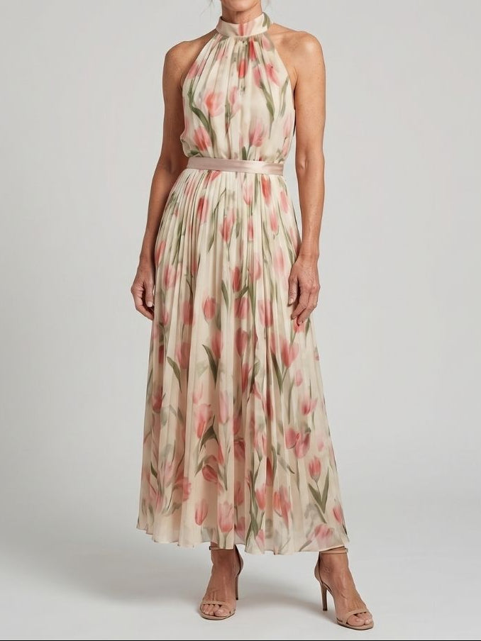 Aurelle - Midikleid mit Blumendruck und Halterneck