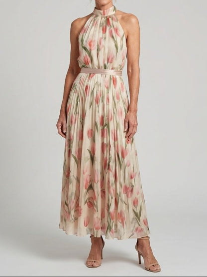 Aurelle - Midikleid mit Blumendruck und Halterneck