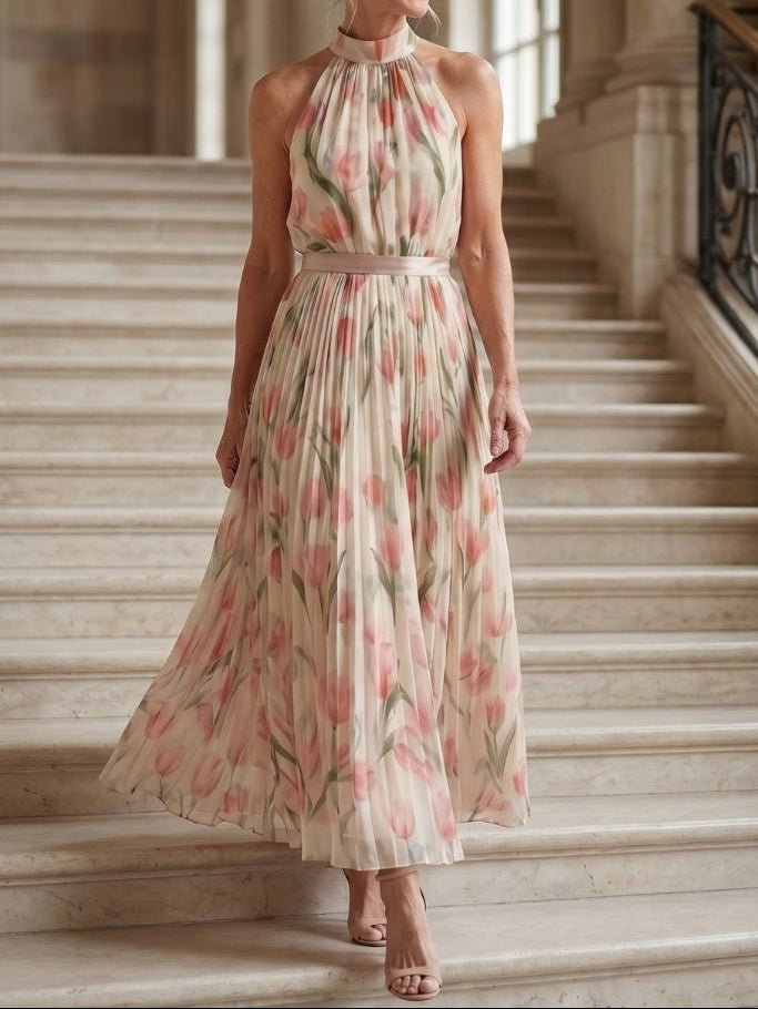 Aurelle - Midikleid mit Blumendruck und Halterneck