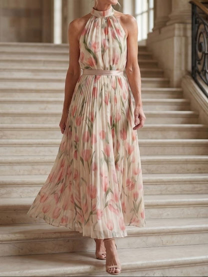 Aurelle - Midikleid mit Blumendruck und Halterneck