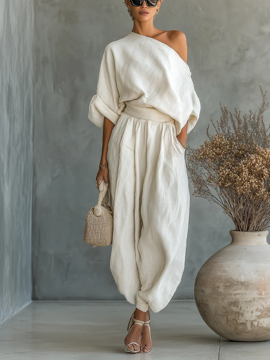 Myzoryvella | Off-Shoulder Zweiteiler | Top & Hose in Off-White