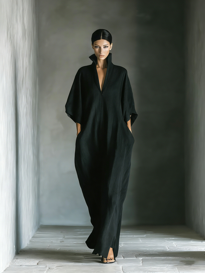 Oversized Kimono-Maxi-Kleid mit Taschen in Schwarz
