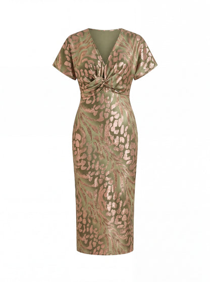 Amara | Figurbetontes Midi-Kleid mit V-Ausschnitt & gedrehtem Taillenknötchen