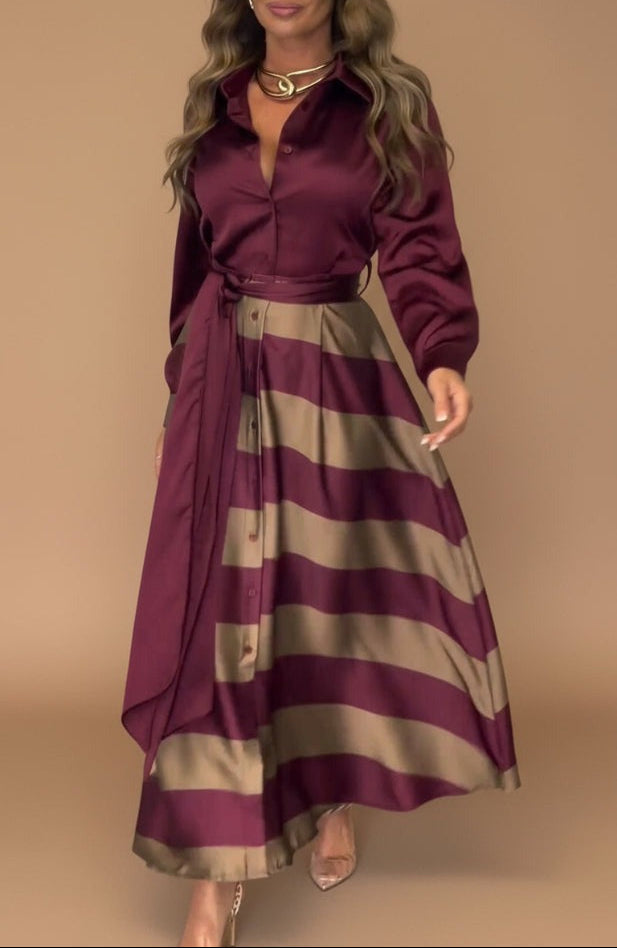 Mila™ - Gestreifte Lange Kleid mit Spitze