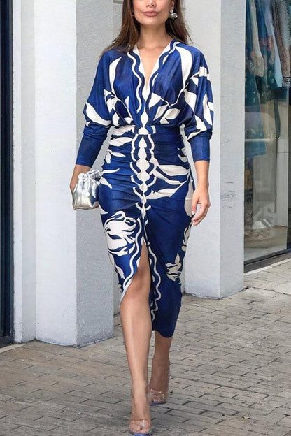 Eva | Sun Escape Einzigartiges Print Dolman Midi Kleid