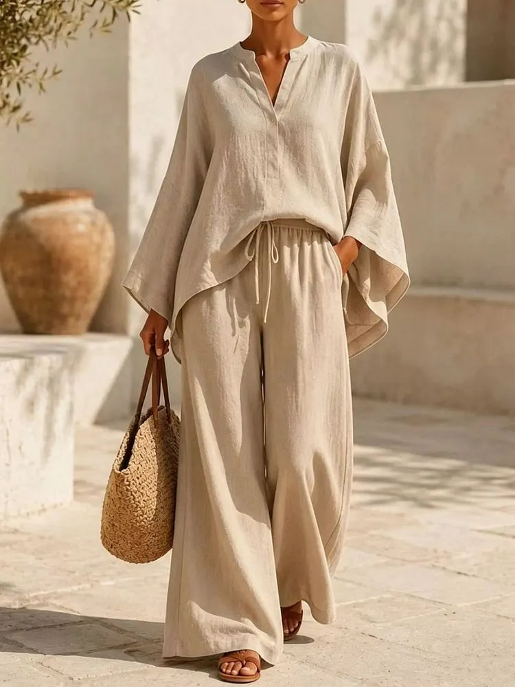 Langarm-Top mit Schlitz & weite Hose Set