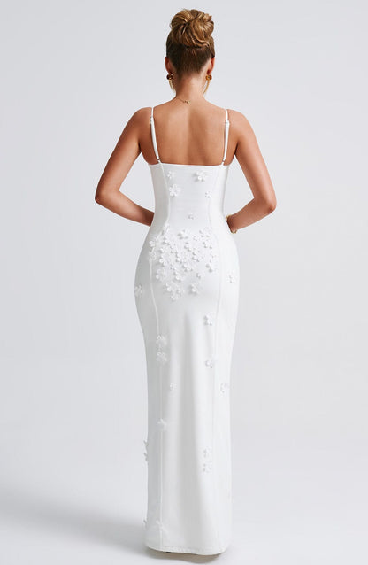 Ananke - Maxikleid mit Blumenapplikationen