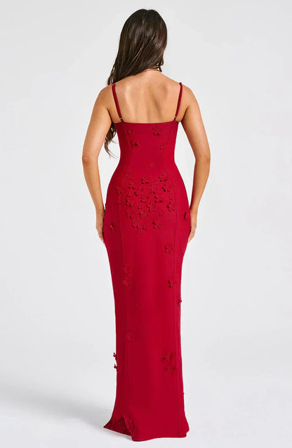 Ananke - Maxikleid mit Blumenapplikationen