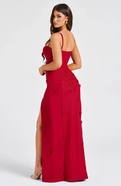 Ananke - Maxikleid mit Blumenapplikationen