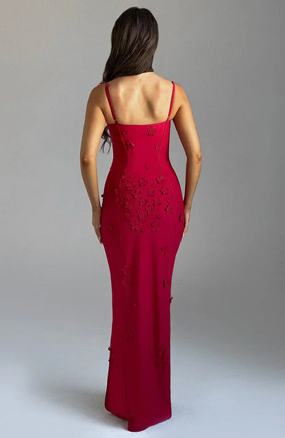 Ananke - Maxikleid mit Blumenapplikationen