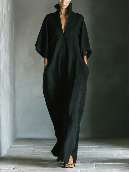 Oversized Kimono-Maxi-Kleid mit Taschen in Schwarz