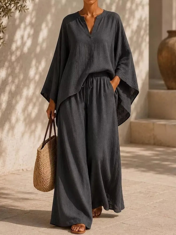 Langarm-Top mit Schlitz & weite Hose Set