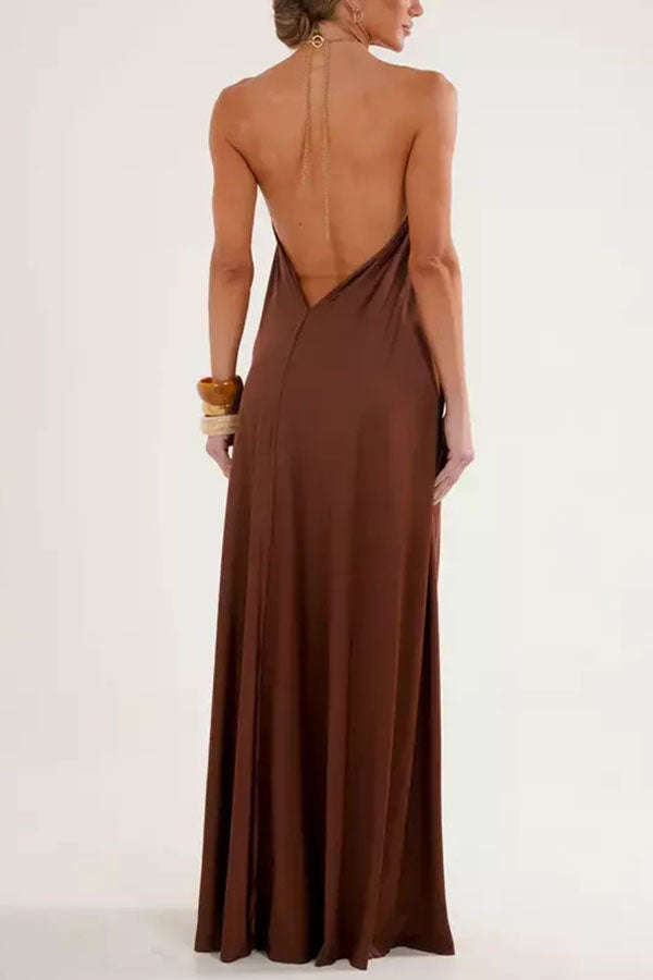 Ocean Goddess | Rückenfreies Halter Maxi-Kleid mit Metallkette