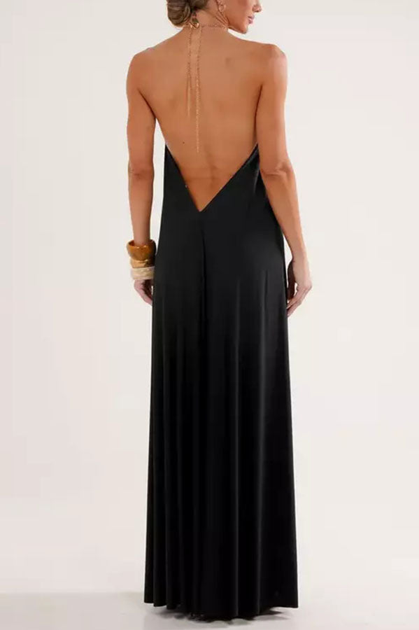 Ocean Goddess | Rückenfreies Halter Maxi-Kleid mit Metallkette