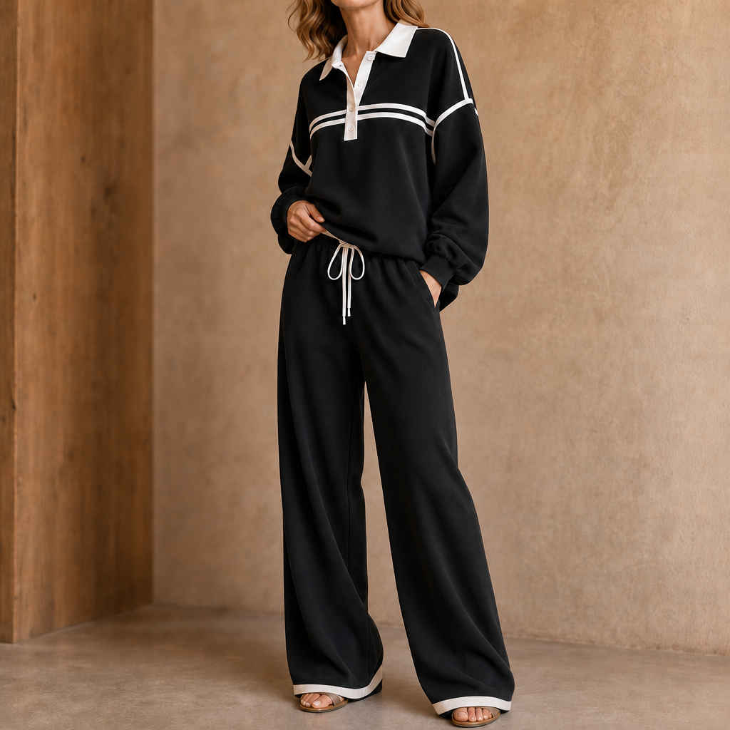 Lennox – Gestreiftes Patchwork-Strickset mit Wide-Leg Hose
