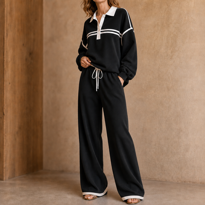 Lennox – Gestreiftes Patchwork-Strickset mit Wide-Leg Hose