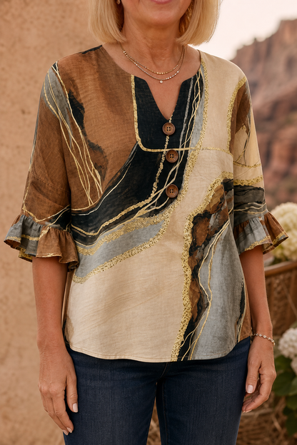 Ombralyn – Ombré-Bluse mit V-Ausschnitt & Mittelärmeln